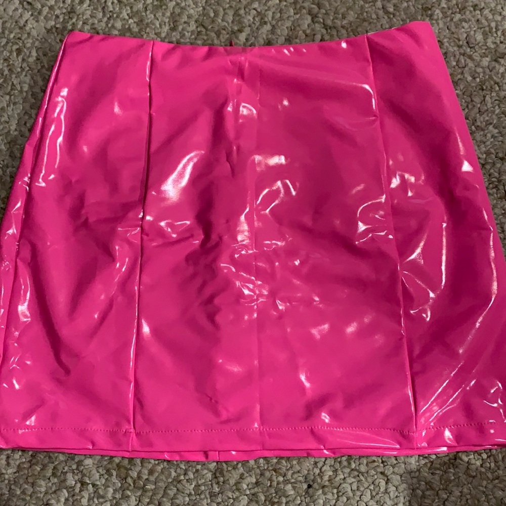Pink faux leather skirt